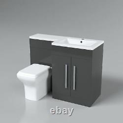 Damion RH Grey Gloss Bathroom Basin Vanity Unit WC Back To Wall Toilet 1100mm