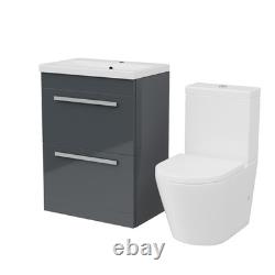 Dark Grey 600mm 2 Drawer Vanity Basin Unit & Close Coupled Toilet
