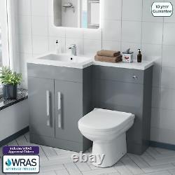 Debra Light Grey L-Shape LH Basin Vanity Unit BTW WC Toilet 1100mm