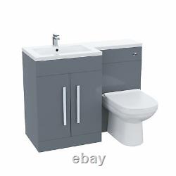 Debra Light Grey L-Shape LH Basin Vanity Unit BTW WC Toilet 1100mm