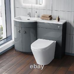 Dene 1100mm LH Back To Wall toilet, Soft Close Toilet & Resin Basin Grey