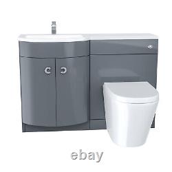Dene 1100mm LH Back To Wall toilet, Soft Close Toilet & Resin Basin Grey