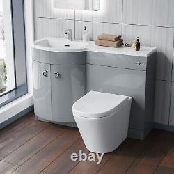 Dene 1100mm LH Back To Wall toilet, Soft Close Toilet & Resin Basin Light Grey