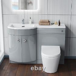 Dene 1100mm LH Back To Wall toilet, Soft Close Toilet & Resin Basin Light Grey