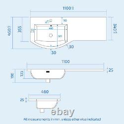 Dene LH 1100mm Vanity Basin Unit White & Ellis Back to Wall Toilet White