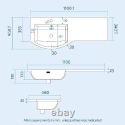 Dene LH 1100mm Vanity Basin Unit White & Eslo Back to Wall Toilet White