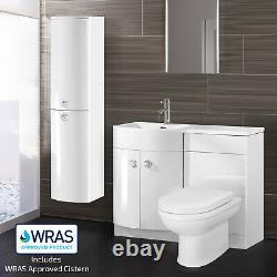 Dene LH 1100mm Vanity Basin Unit White, Welbourne Back to Wall Toilet & Wall Hun