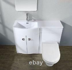 Dene LH 1100mm Vanity Basin Unit White, Welbourne Back to Wall Toilet & Wall Hun