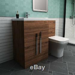 Designer LH Walnut Combi Bathroom Vanity Unit with Basin + Back To Wall Toilet