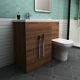 Designer Lh Walnut Combi Bathroom Vanity Unit With Basin + Back To Wall Toilet