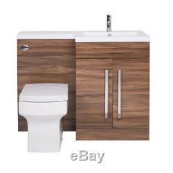 Designer RH Walnut Combi Bathroom Vanity Unit with Basin + Back To Wall Toilet