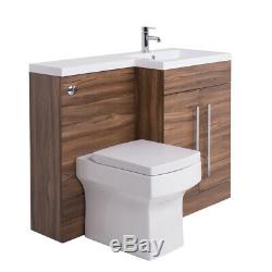 Designer RH Walnut Combi Bathroom Vanity Unit with Basin + Back To Wall Toilet