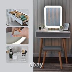 Dressing Table Set with LED Lighted Mirror Large Drawers & Stool Makeup Desk White