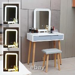 Dressing Table Set with LED Lighted Mirror Large Drawers & Stool Makeup Desk White