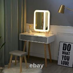 Dressing Table Set with LED Lighted Mirror Large Drawers & Stool Makeup Desk White