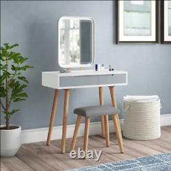 Dressing Table Set with LED Lighted Mirror Large Drawers & Stool Makeup Desk White