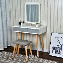 Dressing Table Set with LED Lighted Mirror Large Drawers & Stool Makeup Desk White