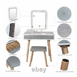 Dressing Table Set with LED Lighted Mirror Large Drawers & Stool Makeup Desk White