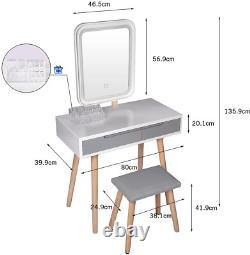Dressing Table Set with LED Lighted Mirror Large Drawers & Stool Makeup Desk White