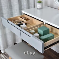 Dressing Table Set with LED Lighted Mirror Large Drawers & Stool Makeup Desk White