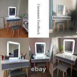 Dressing Table Set with LED Lighted Mirror Large Drawers & Stool Makeup Desk White