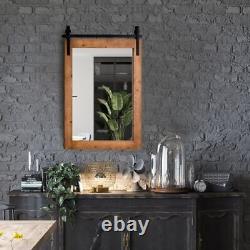 Durable 30 x 22 Inch Wall Mount Mirror with Wood Frame-Brown
