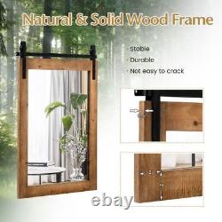 Durable 30 x 22 Inch Wall Mount Mirror with Wood Frame-Brown