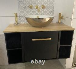 EX DISPLAY -Crosswater 90x50cm Infinity Vanity unit matt black/bushed brass & WC