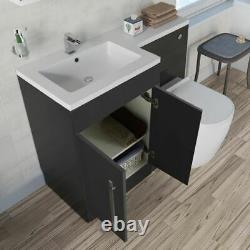 Elaina Bathroom Grey Basin Vanity Unit LH WC Rimless Back To Wall Toilet 1100