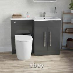 Elaina Bathroom Grey RH Basin Vanity Unit WC Rimless Back To Wall Toilet 1100mm