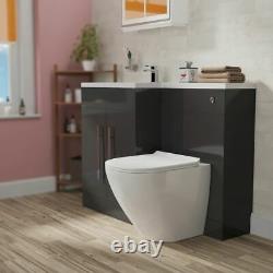 Ellore Bathroom Grey Basin Vanity Unit Rimless Back To Wall WC Toilet 1100mm LH