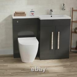 Ellore Bathroom Grey RH Basin Vanity Unit WC Rimless Back To Wall Toilet 1100mm