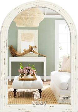 Farmhouse Arched Wall Mirror, White Distressed Wood Mirror, Decorative Mirror fo