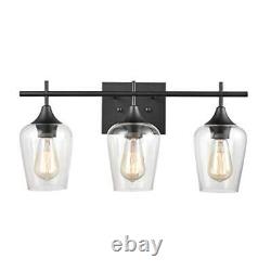 Farmhouse Bathroom Vanity Lights 3-Light Clear Glass Wall Sconces Matte Black