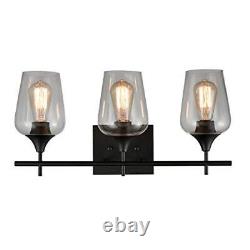 Farmhouse Bathroom Vanity Lights 3-Light Clear Glass Wall Sconces Matte Black