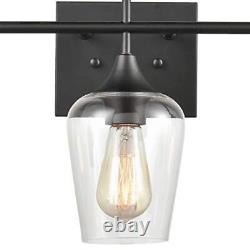 Farmhouse Bathroom Vanity Lights 3-Light Clear Glass Wall Sconces Matte Black