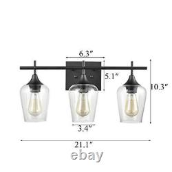 Farmhouse Bathroom Vanity Lights 3-Light Clear Glass Wall Sconces Matte Black