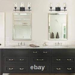 Farmhouse Bathroom Vanity Lights 3-Light Clear Glass Wall Sconces Matte Black