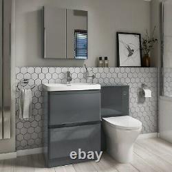 Floor Standing Basin Vanity Unit Back to Wall Toilet Bathroom Storage Dark Grey