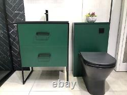 Forest Green Bathroom Set 600mm Vanity Unit and WC Unit with Back to Wall Pan