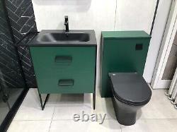 Forest Green Bathroom Set 600mm Vanity Unit and WC Unit with Back to Wall Pan