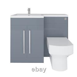 Gloss Grey L-Shape Bathroom Left Hand LH Vanity Unit Furniture Basin BTW Toilet