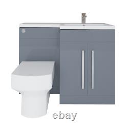 Gloss Grey L-Shape Bathroom Right Hand RH Vanity Unit Furniture Basin BTW Toilet