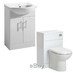 Gloss White 650mm Vanity Basin Sink Unit Cabinet & 600 Back To Wall WC Unit