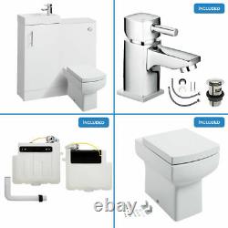 Gloss White Bathroom Vanity Basin Sink Back To Wall Toilet Unit Furniture WC