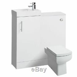 Gloss White Bathroom Vanity Basin Sink Back To Wall Toilet Unit Furniture WC