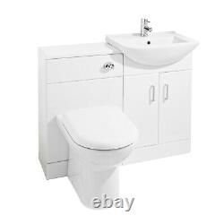 Gloss White Cloakroom Furniture Pack, Vanity Cabinet Basin, WC Unit, Toilet Pan