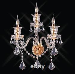 Gold French K9 Crystal Dining Room or Bathroom Wall Sconce Vanity Light Fixture