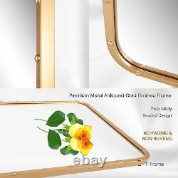 Gold Rectangle Wall Mirror for Bathroom 24X36 Rivet Design Contemporary Hang