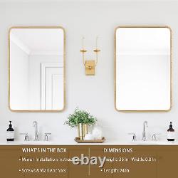 Gold Rectangle Wall Mirror for Bathroom 24X36 Rivet Design Contemporary Hang